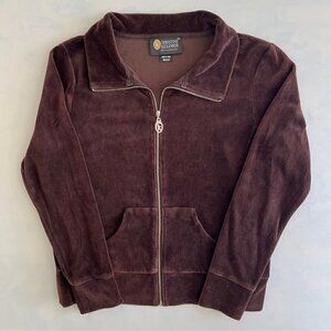 Christine Alexander Brown Full Zip Up Velour Track Jacket Women's M